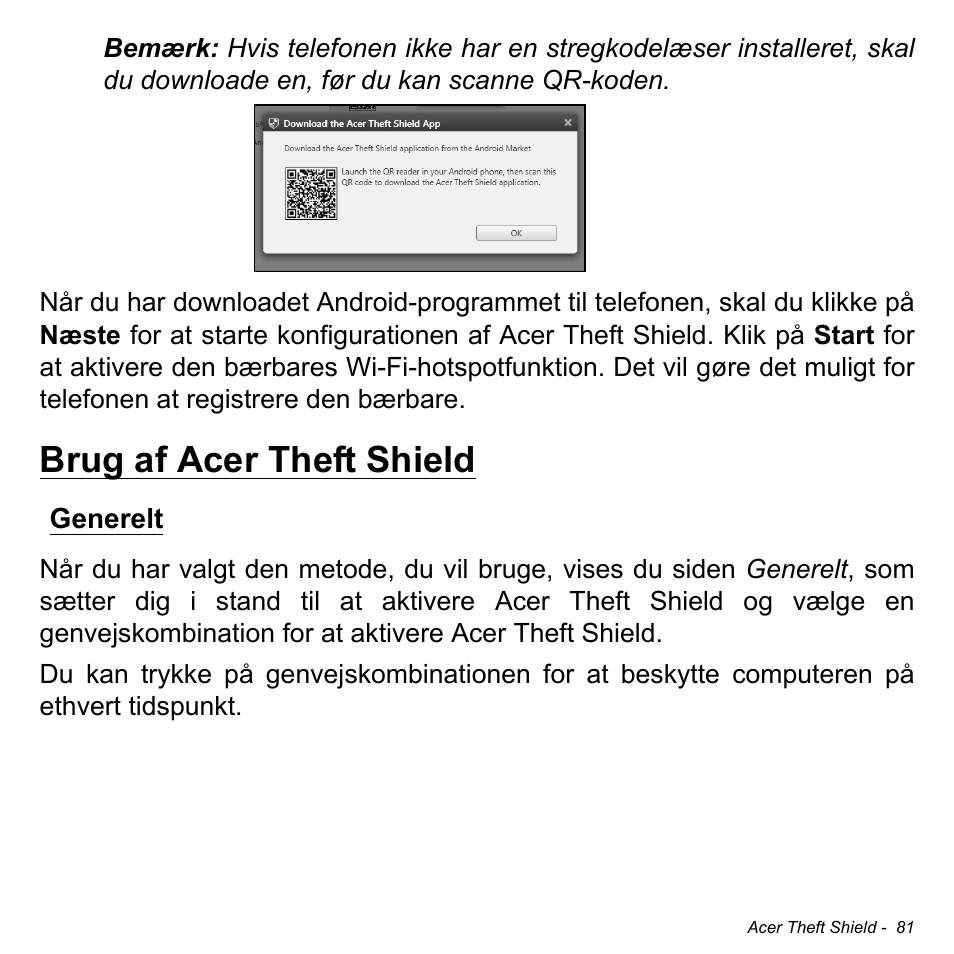 Brug af acer theft shield, Generelt | Acer Aspire S3-391 User Manual | Page 1051 / 3554