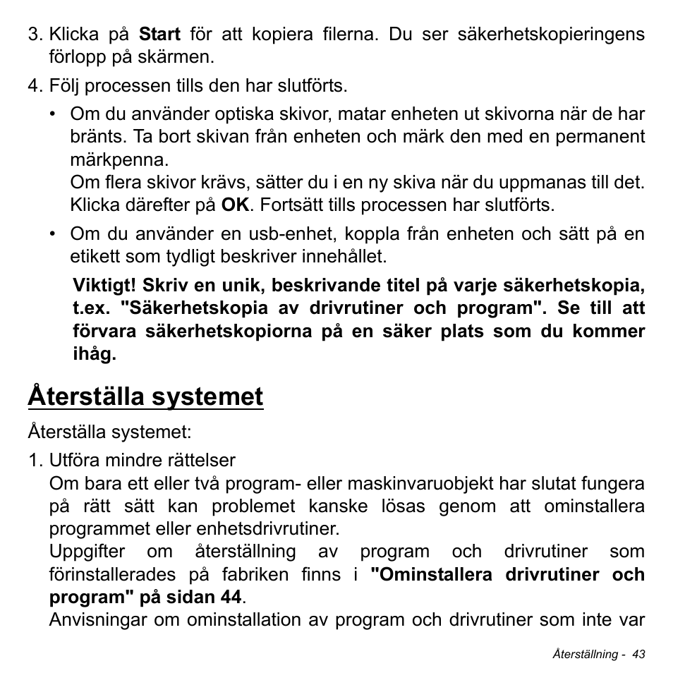 Återställa systemet | Acer Aspire S3-391 User Manual | Page 1127 / 3554