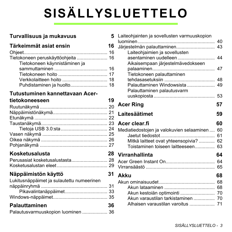 Sisällysluettelo | Acer Aspire S3-391 User Manual | Page 1200 / 3554