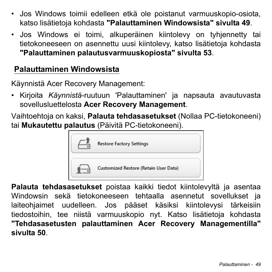 Palauttaminen windowsista | Acer Aspire S3-391 User Manual | Page 1246 / 3554