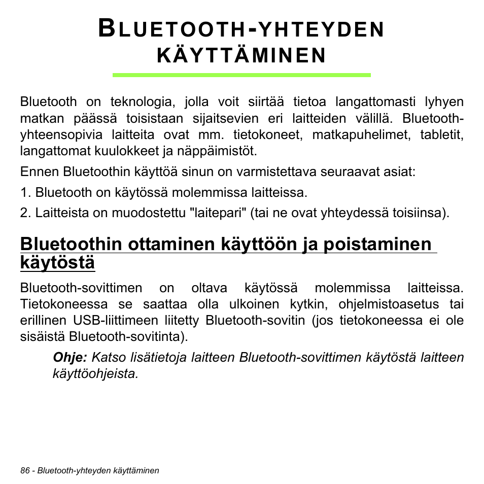 Bluetooth-yhteyden käyttäminen, Luetooth, Yhteyden | Käyttäminen | Acer Aspire S3-391 User Manual | Page 1283 / 3554