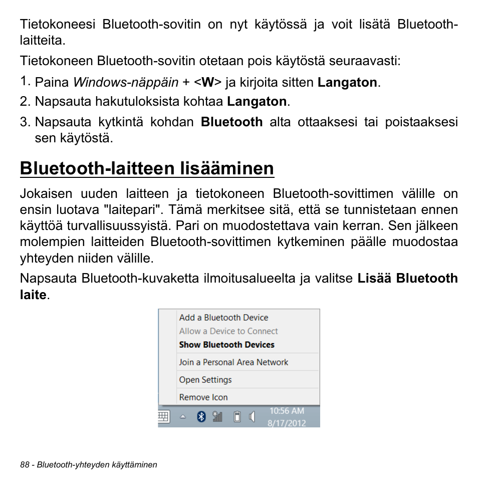 Bluetooth-laitteen lisääminen | Acer Aspire S3-391 User Manual | Page 1285 / 3554