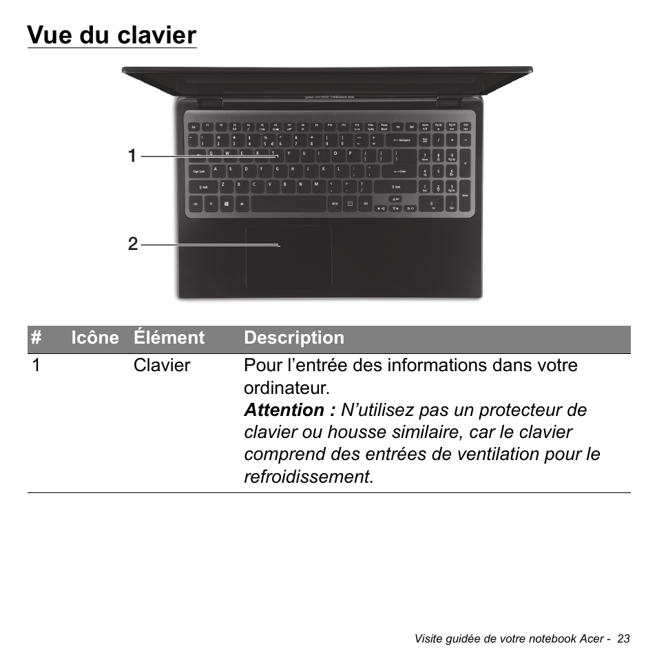 Vue du clavier | Acer Aspire S3-391 User Manual | Page 136 / 3554