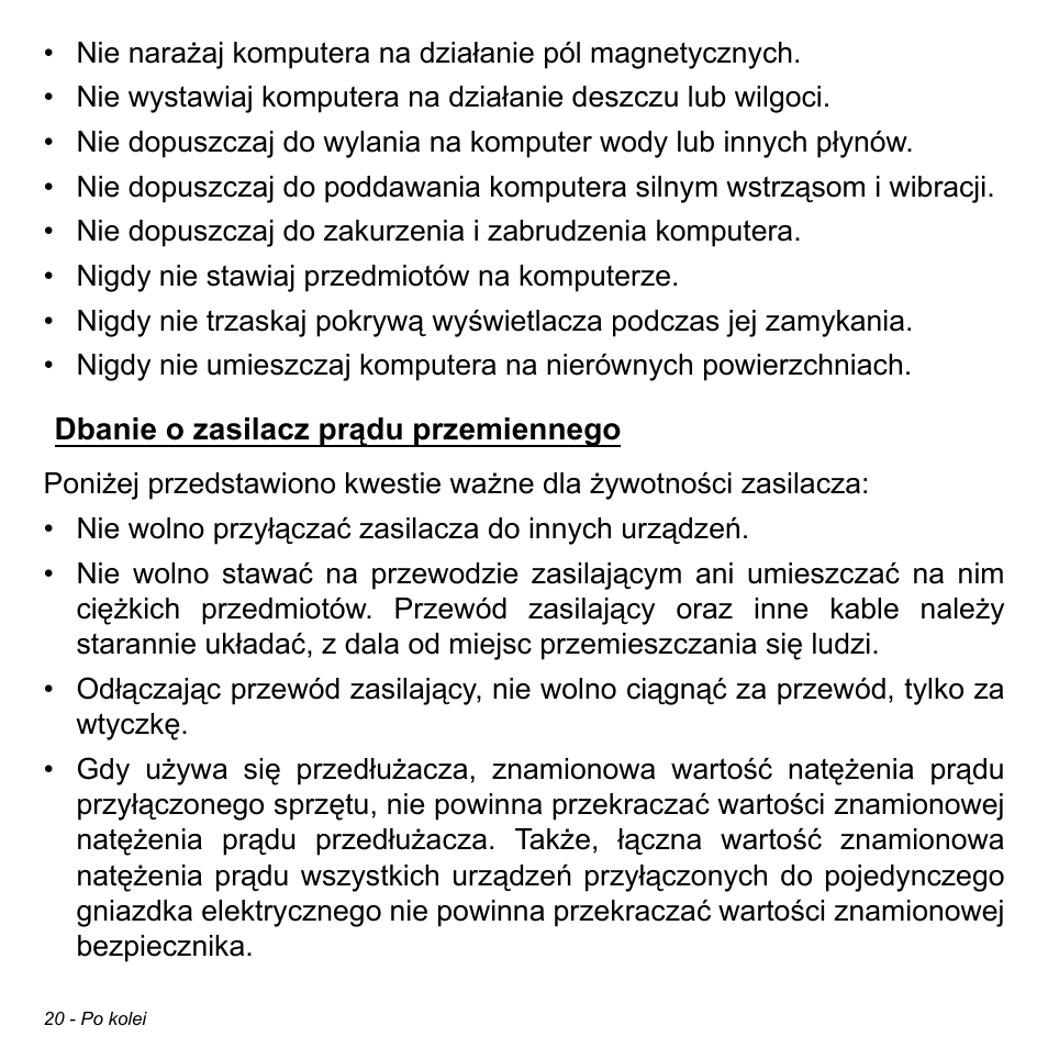 Dbanie o zasilacz prądu przemiennego | Acer Aspire S3-391 User Manual | Page 1464 / 3554