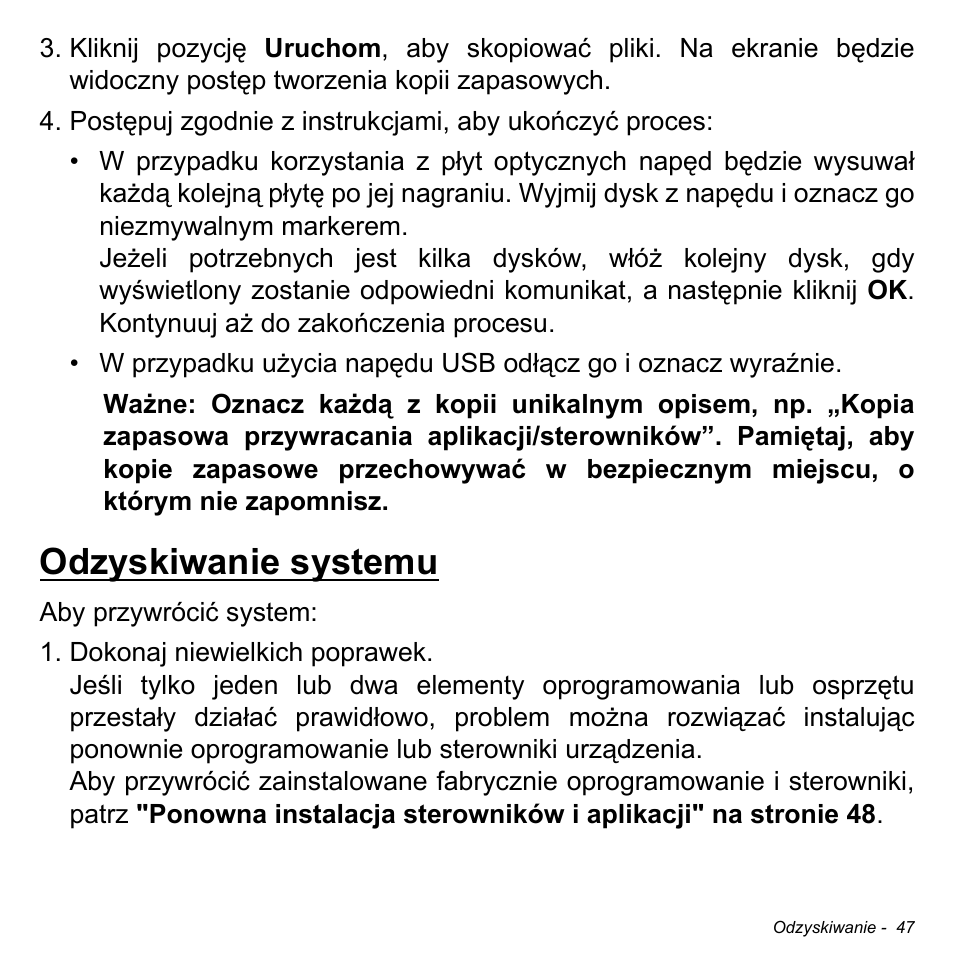 Odzyskiwanie systemu | Acer Aspire S3-391 User Manual | Page 1491 / 3554