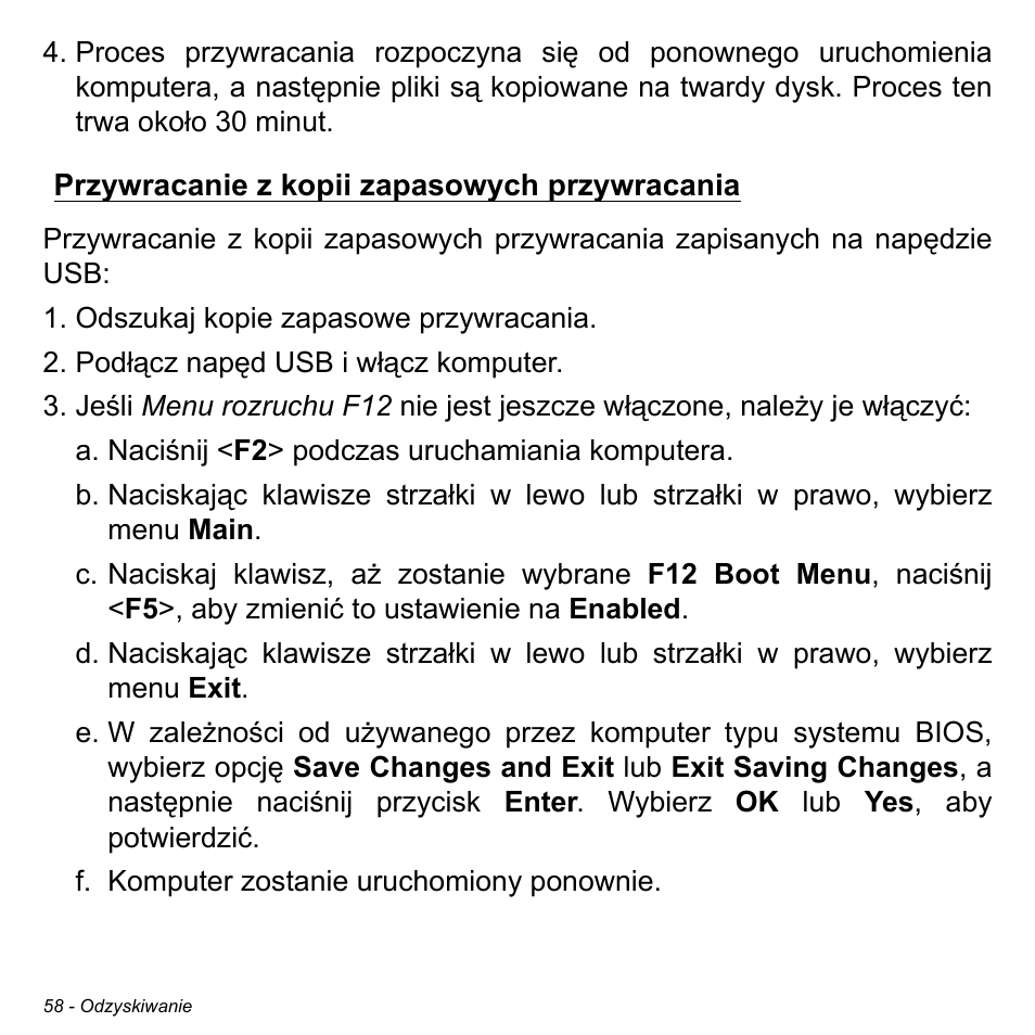 Przywracanie z kopii zapasowych przywracania | Acer Aspire S3-391 User Manual | Page 1502 / 3554