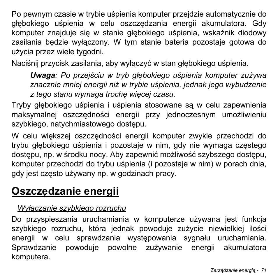 Oszczędzanie energii | Acer Aspire S3-391 User Manual | Page 1515 / 3554