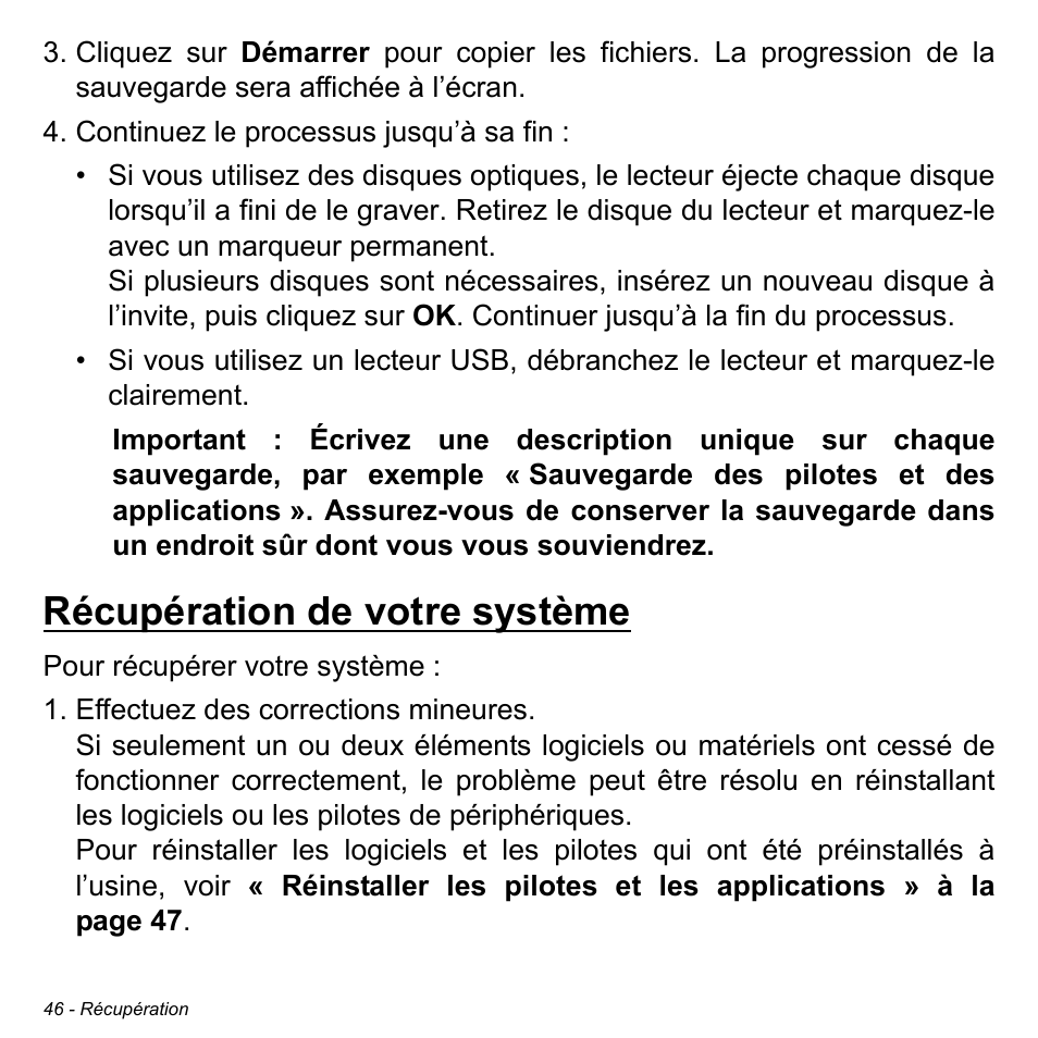 Récupération de votre système | Acer Aspire S3-391 User Manual | Page 159 / 3554