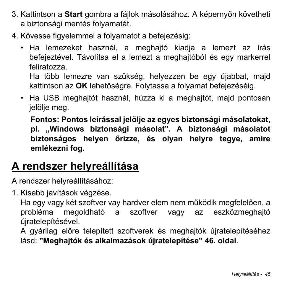 A rendszer helyreállítása | Acer Aspire S3-391 User Manual | Page 1616 / 3554