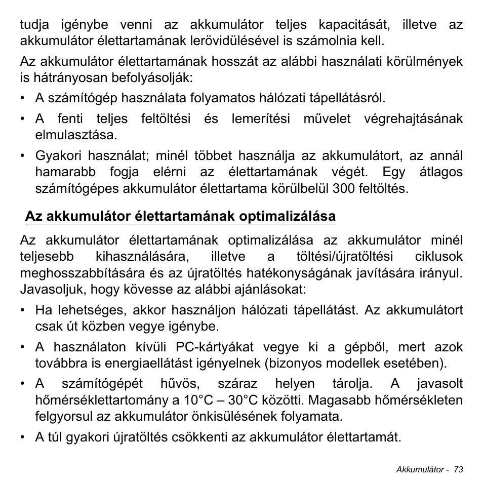 Az akkumulátor élettartamának optimalizálása | Acer Aspire S3-391 User Manual | Page 1644 / 3554