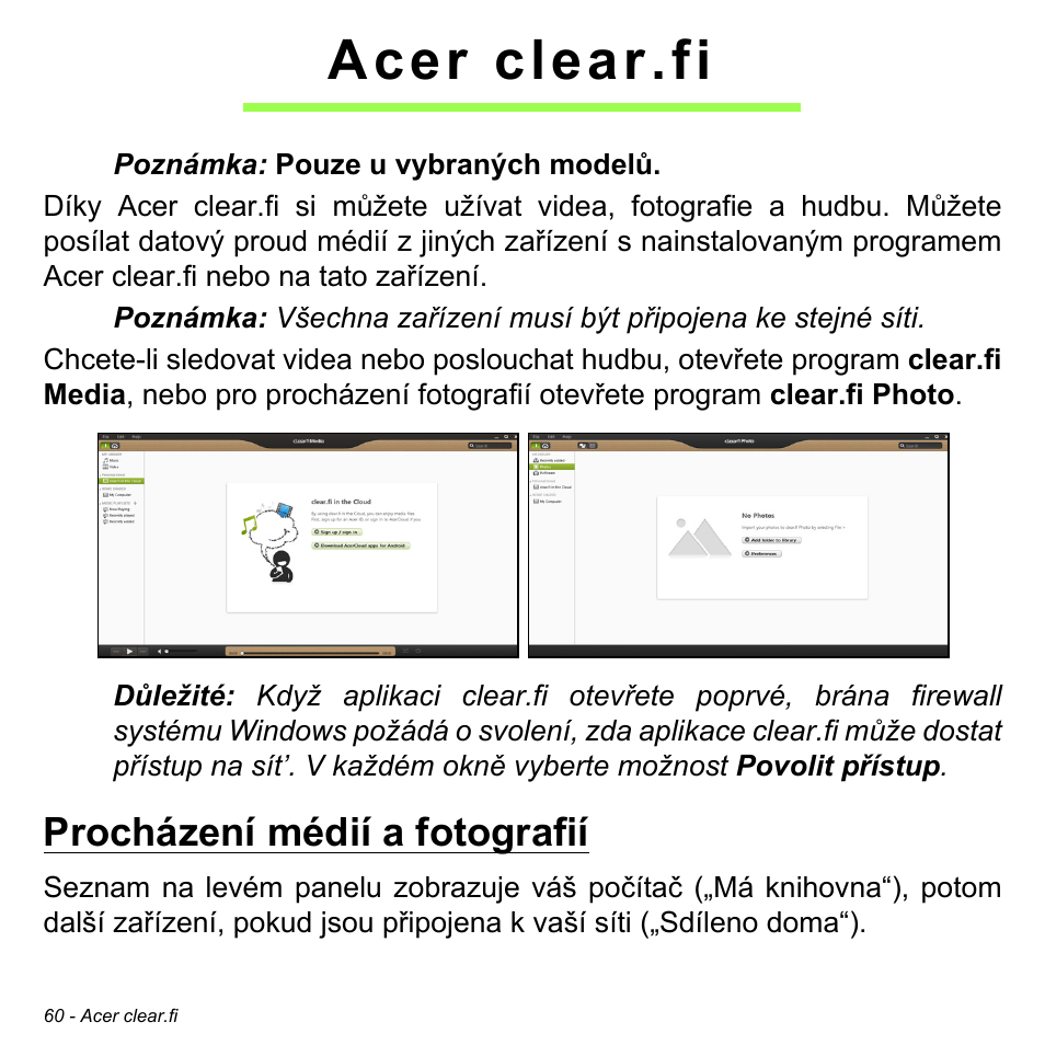 Acer clear.fi, Procházení médií a fotografií | Acer Aspire S3-391 User Manual | Page 1755 / 3554