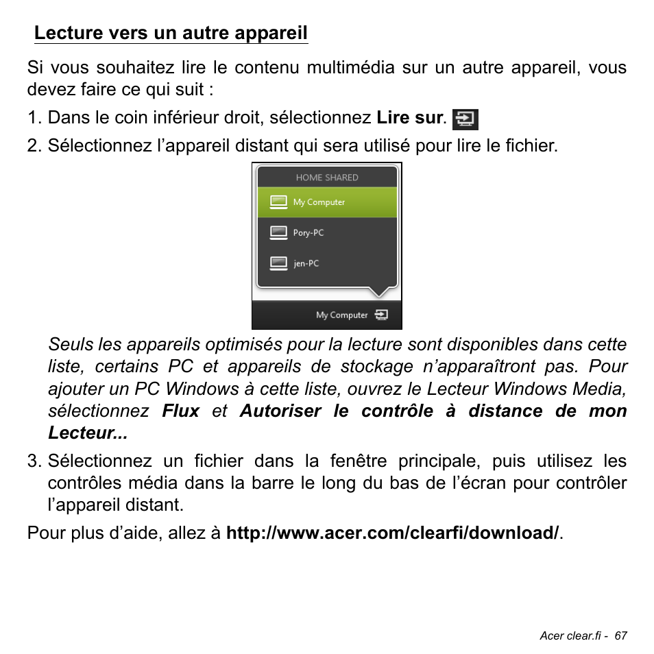 Lecture vers un autre appareil | Acer Aspire S3-391 User Manual | Page 180 / 3554
