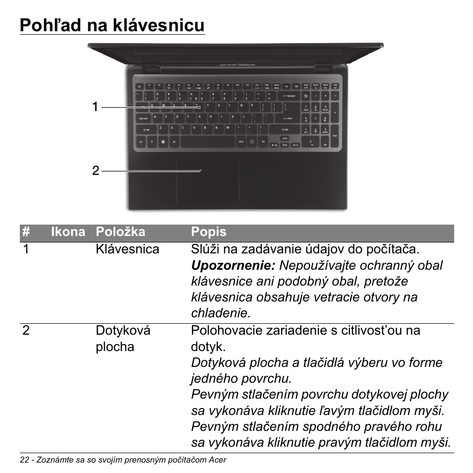 Pohľad na klávesnicu | Acer Aspire S3-391 User Manual | Page 1833 / 3554