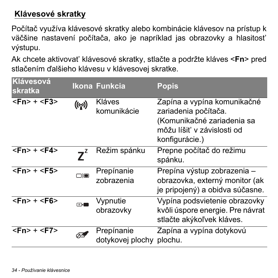 Klávesové skratky | Acer Aspire S3-391 User Manual | Page 1845 / 3554