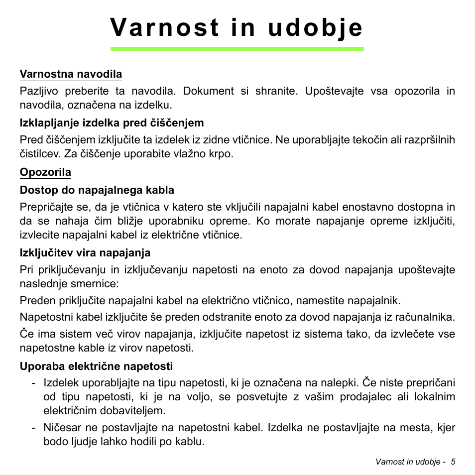 Varnost in udobje | Acer Aspire S3-391 User Manual | Page 1934 / 3554