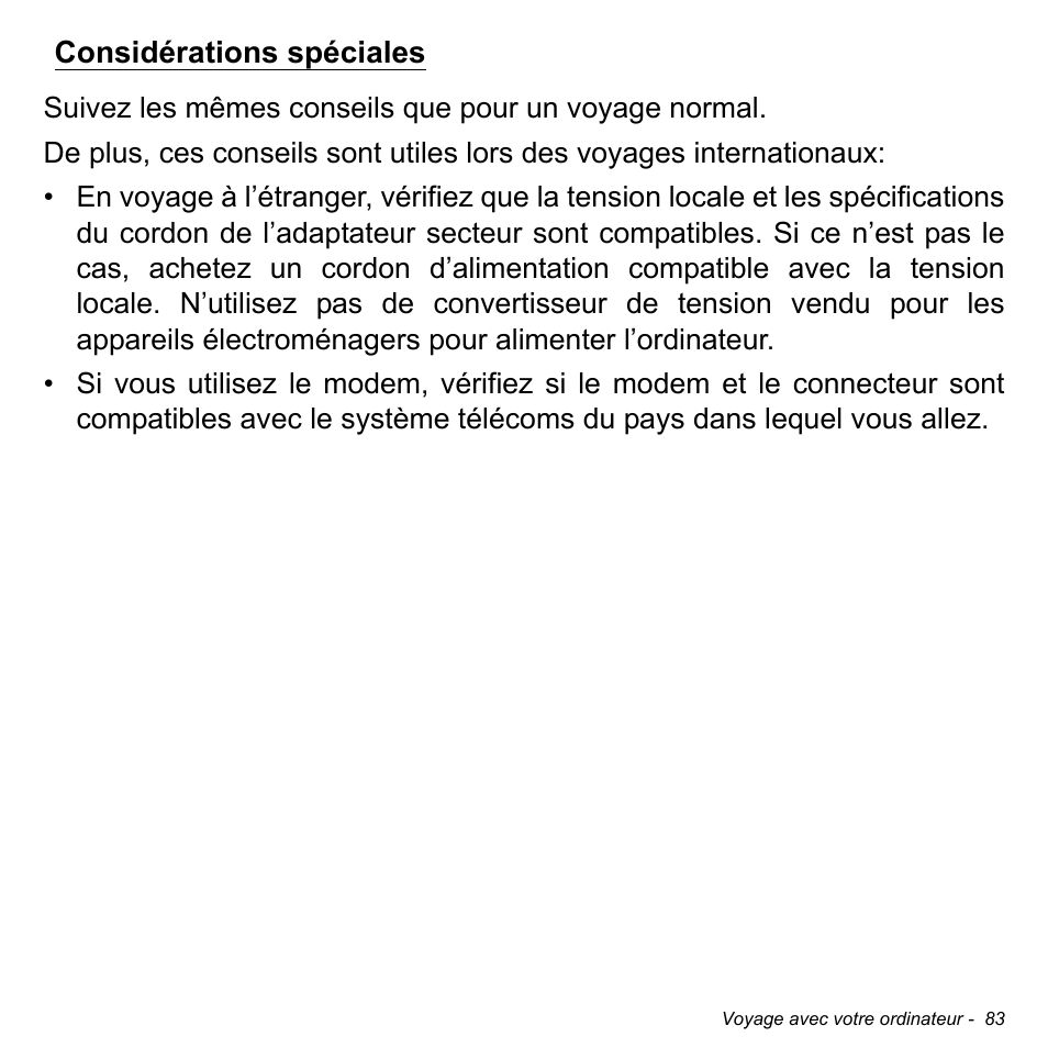 Considérations spéciales | Acer Aspire S3-391 User Manual | Page 196 / 3554