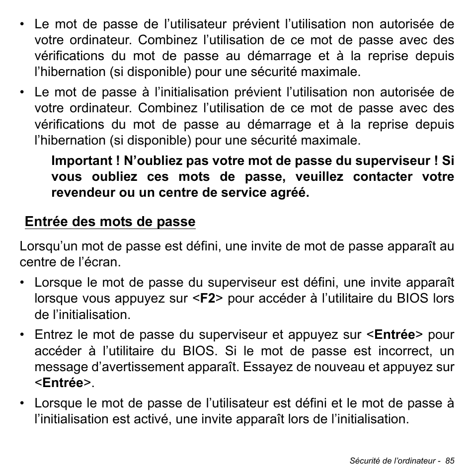 Entrée des mots de passe | Acer Aspire S3-391 User Manual | Page 198 / 3554