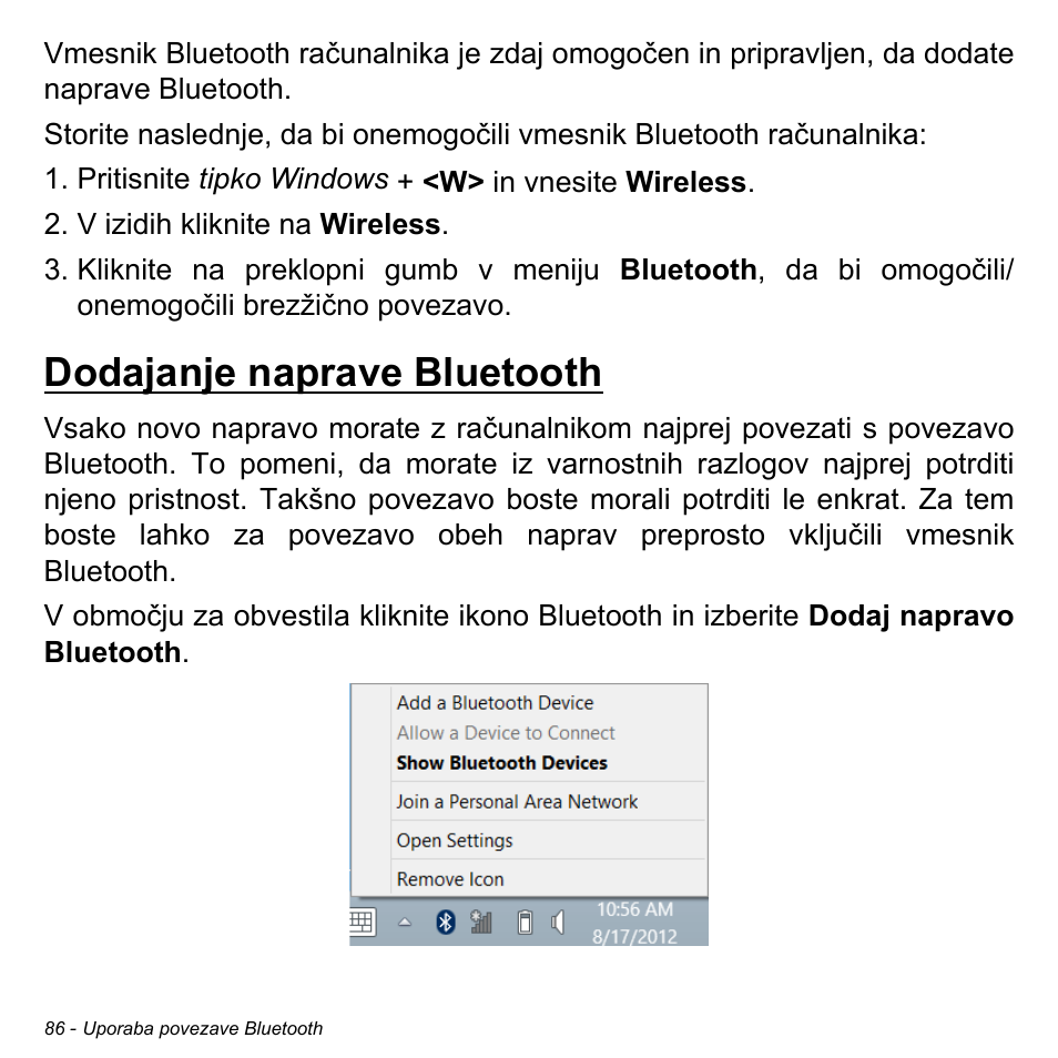 Dodajanje naprave bluetooth | Acer Aspire S3-391 User Manual | Page 2015 / 3554