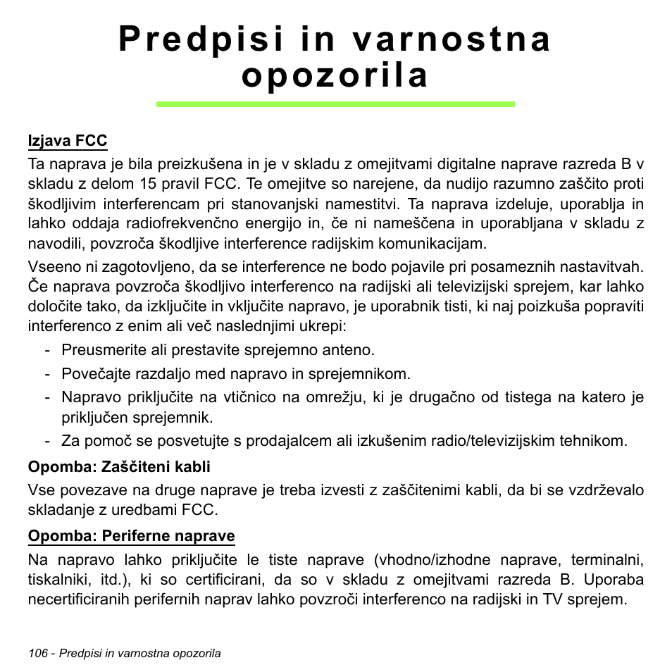 Predpisi in varnostna opozorila | Acer Aspire S3-391 User Manual | Page 2035 / 3554