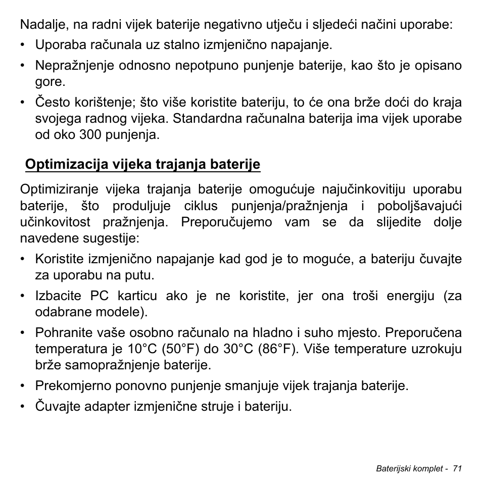 Optimizacija vijeka trajanja baterije | Acer Aspire S3-391 User Manual | Page 2113 / 3554