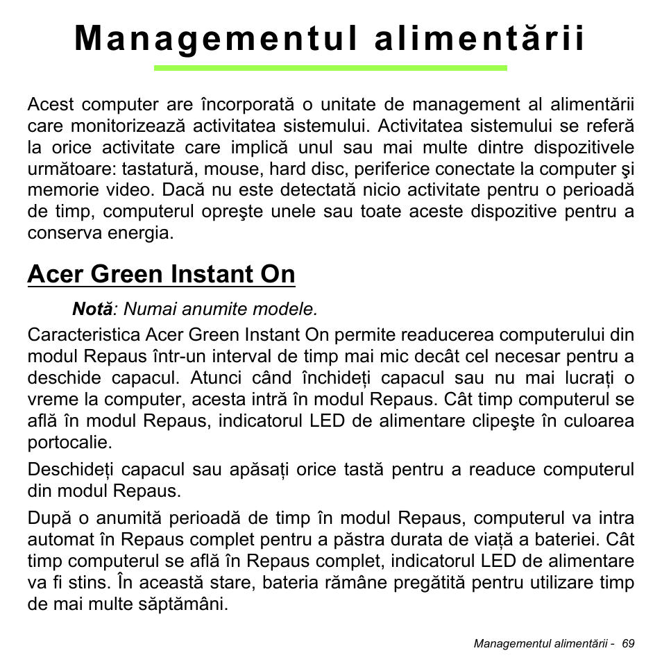 Managementul alimentării, Acer green instant on | Acer Aspire S3-391 User Manual | Page 2230 / 3554