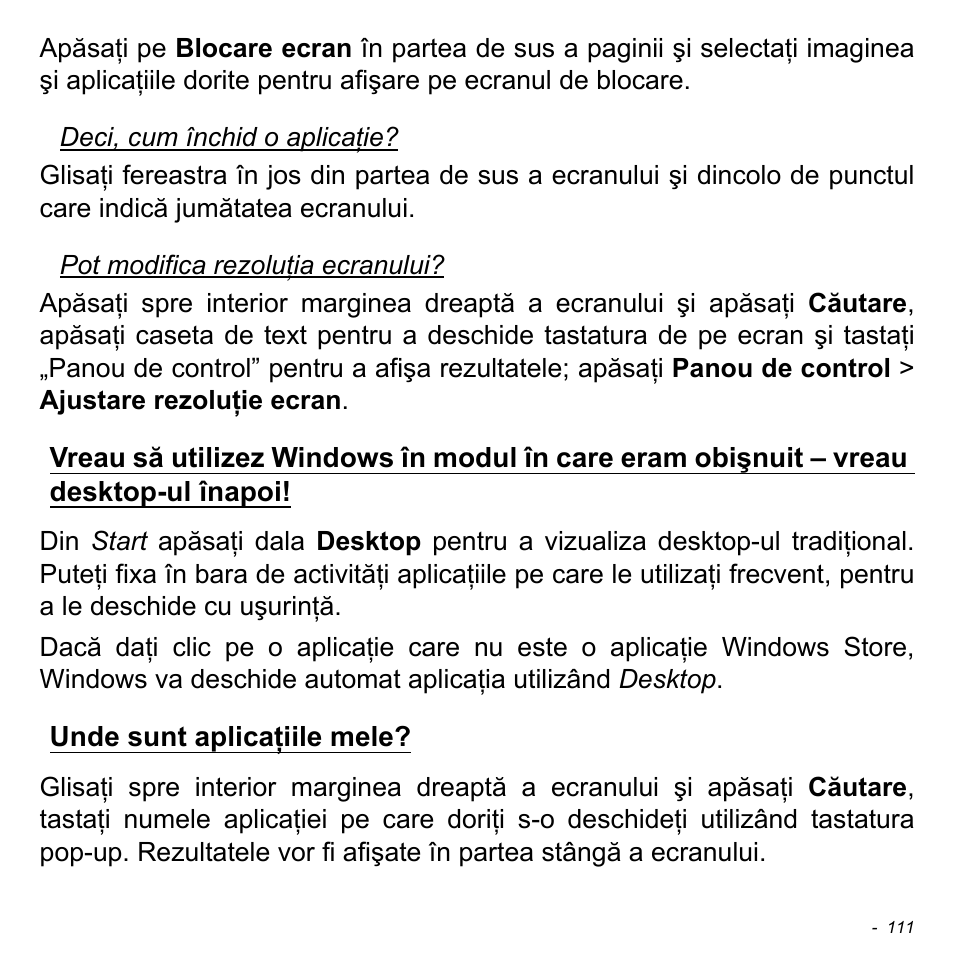 Unde sunt aplicaţiile mele, Vreau să utilizez windows în | Acer Aspire S3-391 User Manual | Page 2272 / 3554