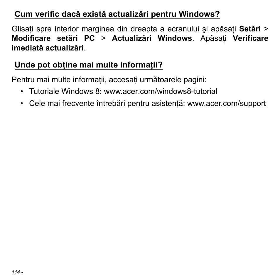 Cum verific dacă există actualizări pentru windows, Unde pot obţine mai multe informaţii | Acer Aspire S3-391 User Manual | Page 2275 / 3554