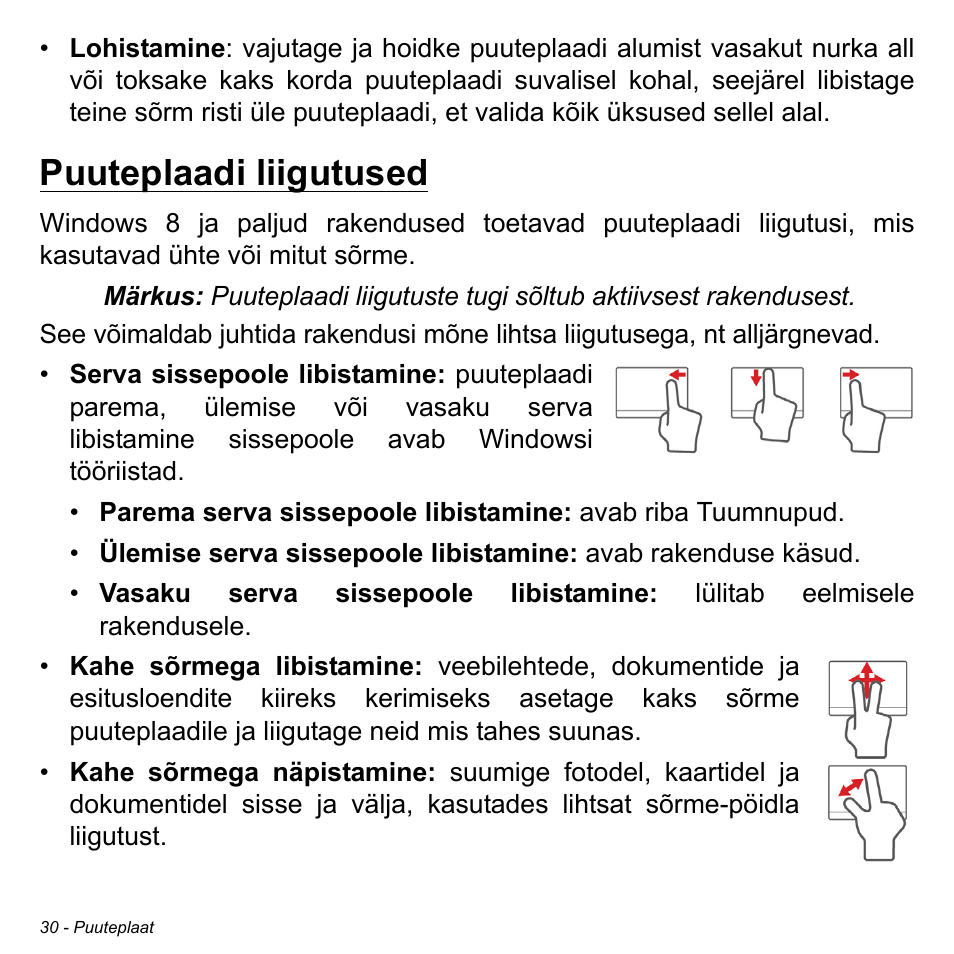 Puuteplaadi liigutused | Acer Aspire S3-391 User Manual | Page 2445 / 3554