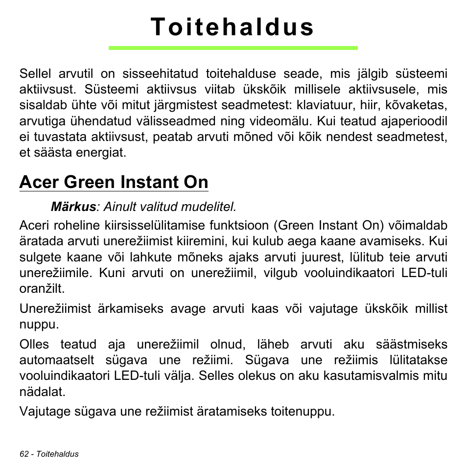 Toitehaldus, Acer green instant on | Acer Aspire S3-391 User Manual | Page 2477 / 3554