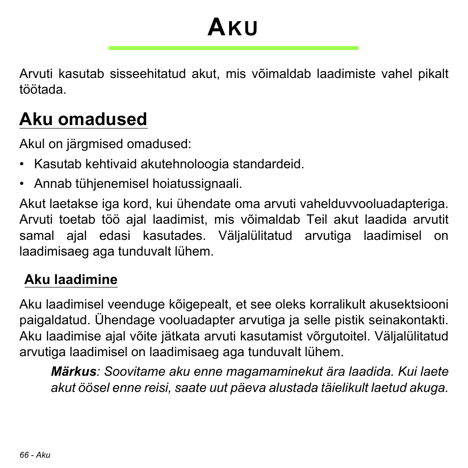 Aku omadused, Aku laadimine | Acer Aspire S3-391 User Manual | Page 2481 / 3554