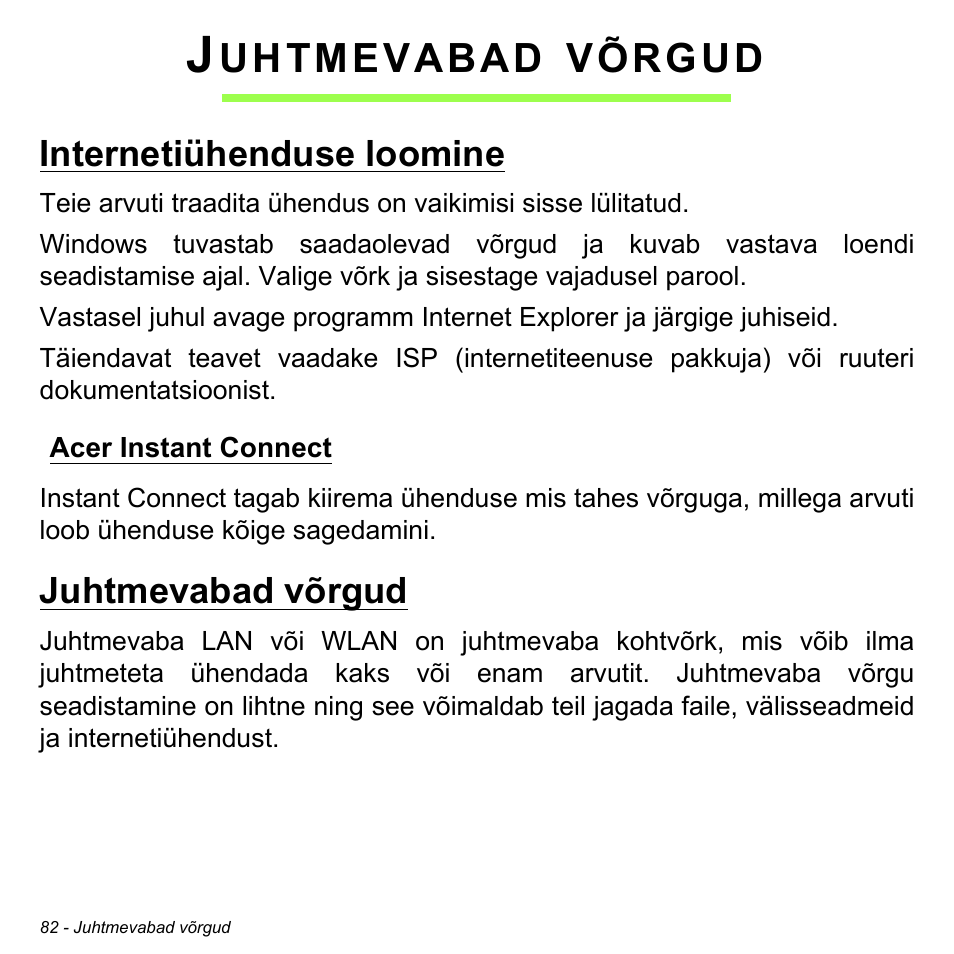 Juhtmevabad võrgud, Internetiühenduse loomine, Acer instant connect | Uhtmevabad, Võrgud | Acer Aspire S3-391 User Manual | Page 2497 / 3554