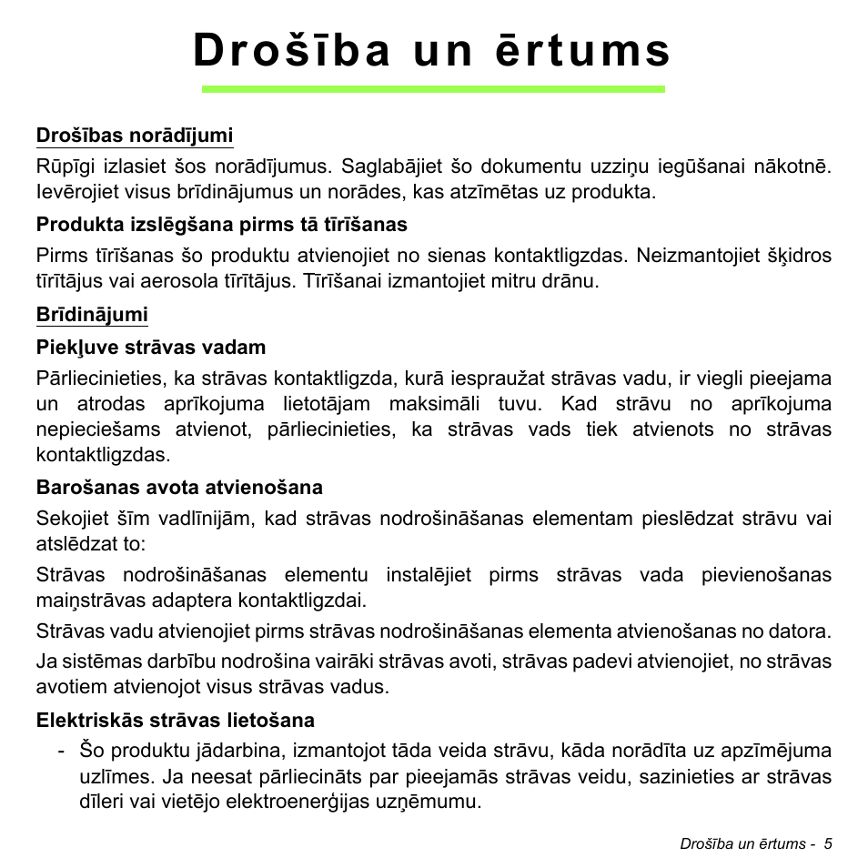 Drošība un ērtums | Acer Aspire S3-391 User Manual | Page 2533 / 3554