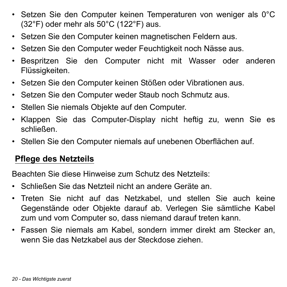 Pflege des netzteils | Acer Aspire S3-391 User Manual | Page 256 / 3554