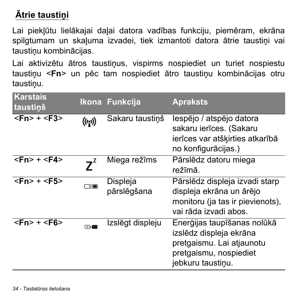 Ātrie taustiņi | Acer Aspire S3-391 User Manual | Page 2562 / 3554