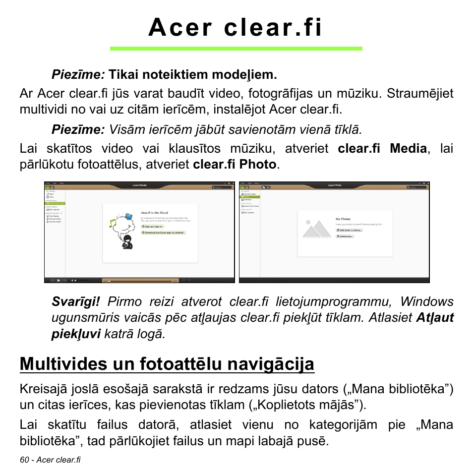 Acer clear.fi, Multivides un fotoattēlu navigācija | Acer Aspire S3-391 User Manual | Page 2588 / 3554