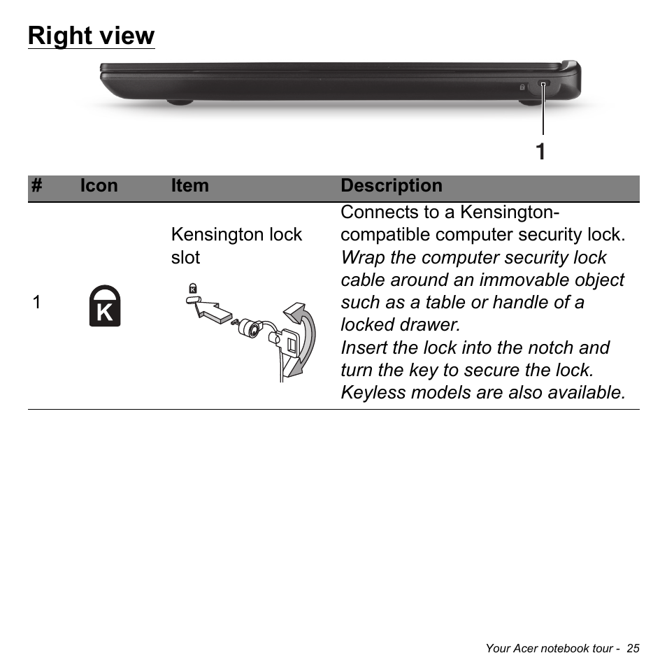 Right view | Acer Aspire S3-391 User Manual | Page 26 / 3554