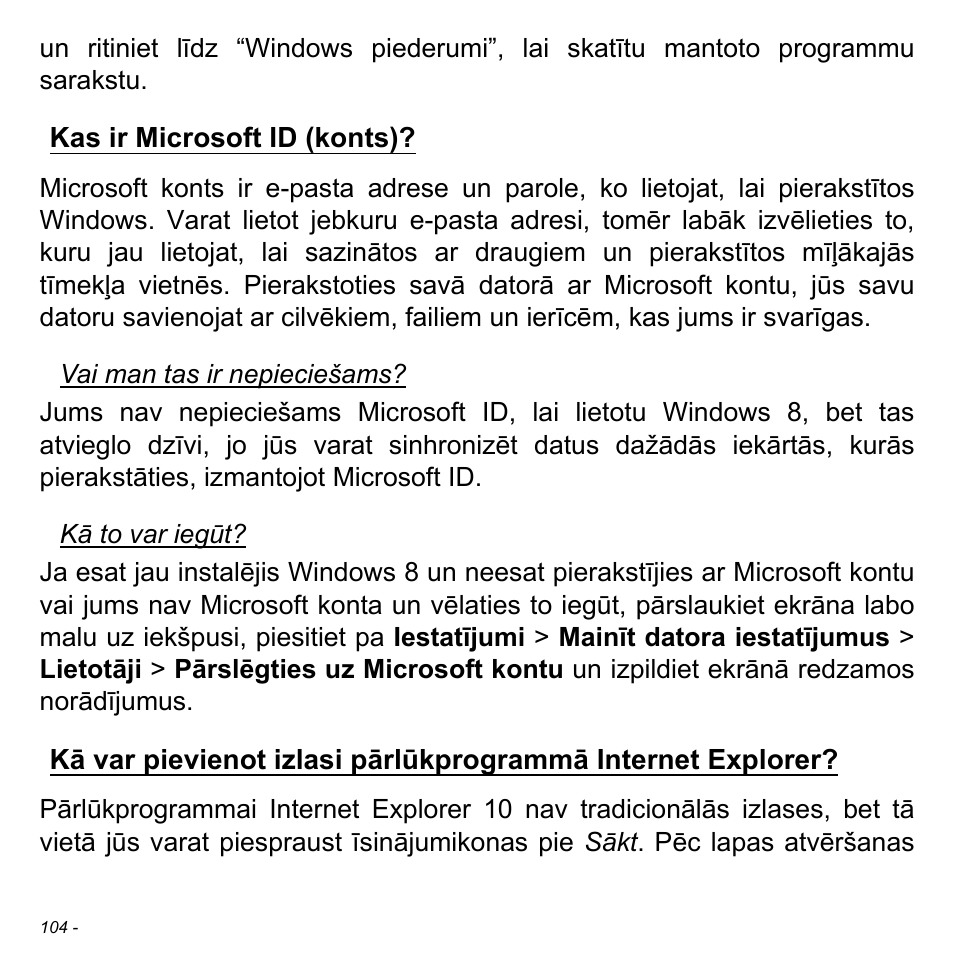 Kas ir microsoft id (konts), Pārlūkprogrammā internet explorer | Acer Aspire S3-391 User Manual | Page 2632 / 3554