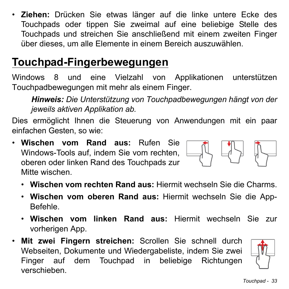 Touchpad-fingerbewegungen | Acer Aspire S3-391 User Manual | Page 269 / 3554