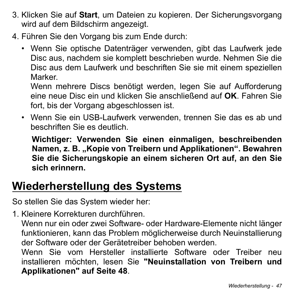 Wiederherstellung des systems | Acer Aspire S3-391 User Manual | Page 283 / 3554