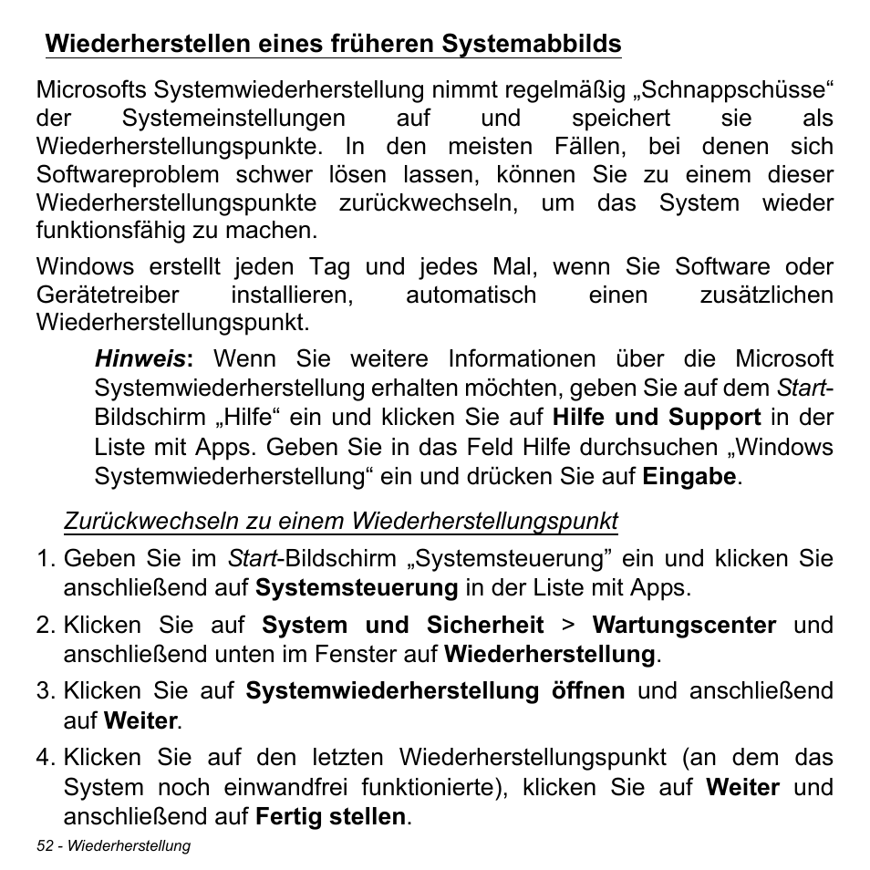 Wiederherstellen eines früheren systemabbilds | Acer Aspire S3-391 User Manual | Page 288 / 3554