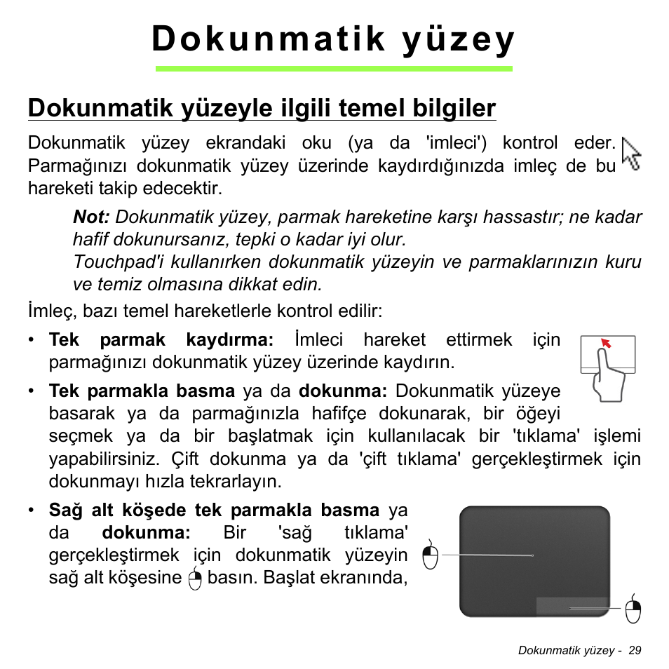 Dokunmatik yüzey, Dokunmatik yüzeyle ilgili temel bilgiler | Acer Aspire S3-391 User Manual | Page 2923 / 3554