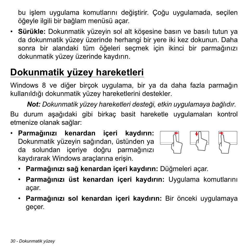 Dokunmatik yüzey hareketleri | Acer Aspire S3-391 User Manual | Page 2924 / 3554