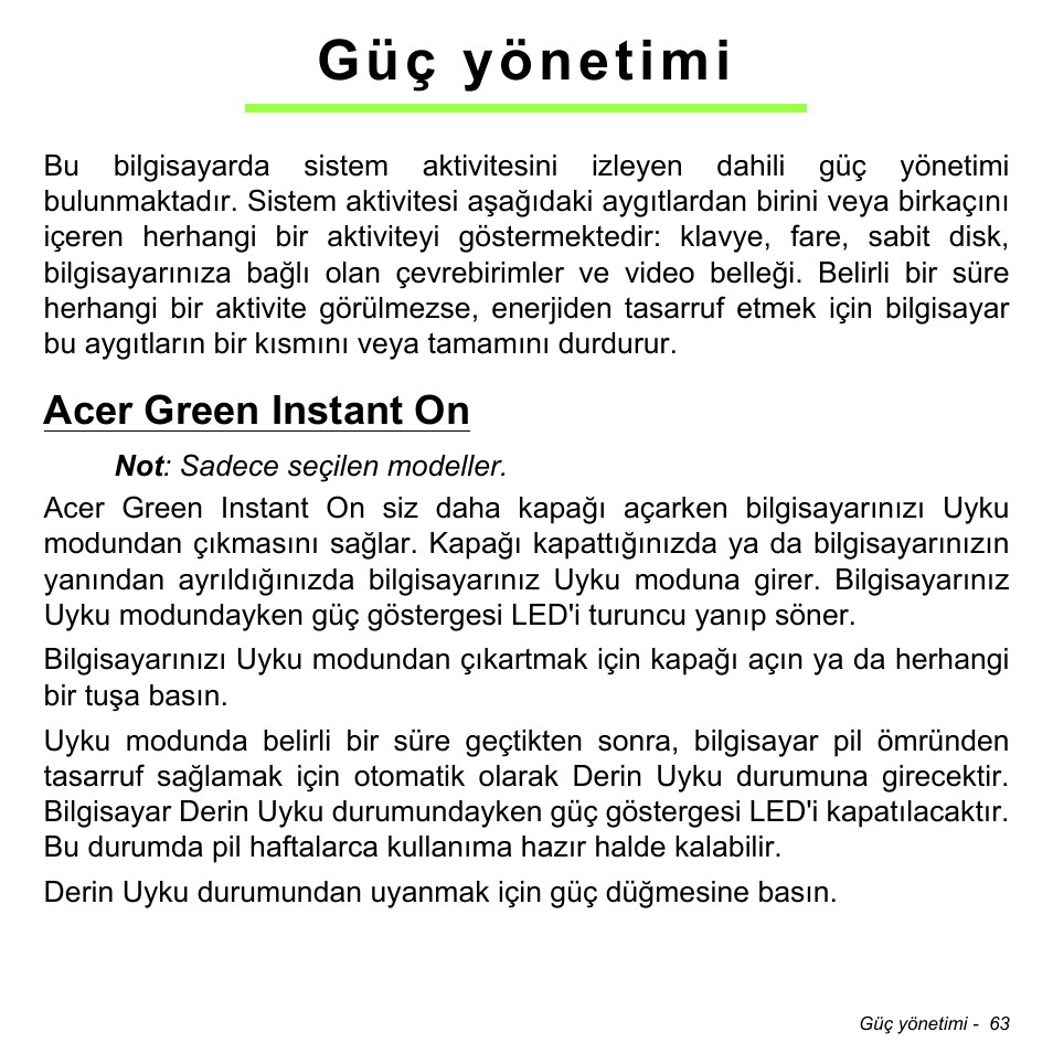 Güç yönetimi, Acer green instant on | Acer Aspire S3-391 User Manual | Page 2957 / 3554