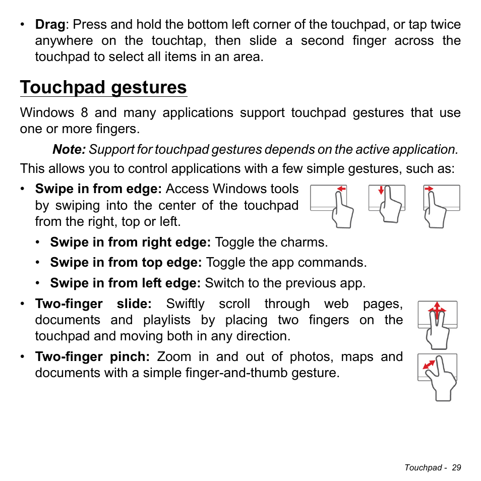 Touchpad gestures | Acer Aspire S3-391 User Manual | Page 30 / 3554