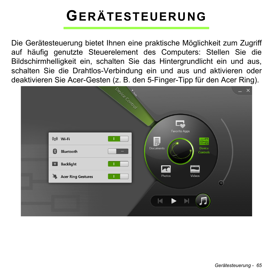 Gerätesteuerung, Erätesteuerung | Acer Aspire S3-391 User Manual | Page 301 / 3554