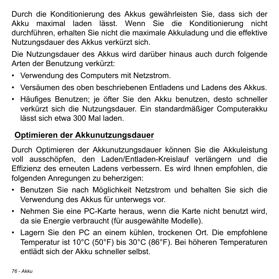 Optimieren der akkunutzungsdauer | Acer Aspire S3-391 User Manual | Page 312 / 3554