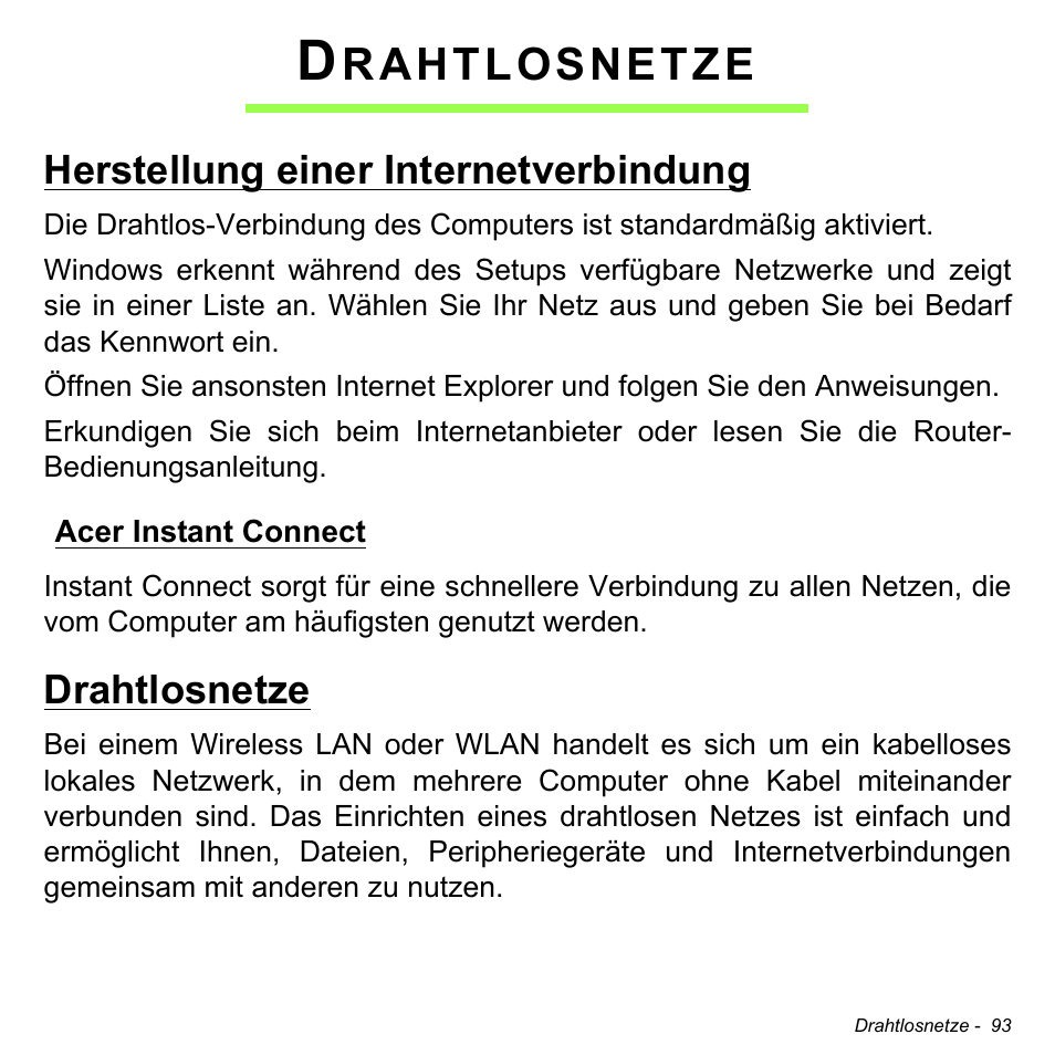 Drahtlosnetze, Herstellung einer internetverbindung, Acer instant connect | Rahtlosnetze | Acer Aspire S3-391 User Manual | Page 329 / 3554