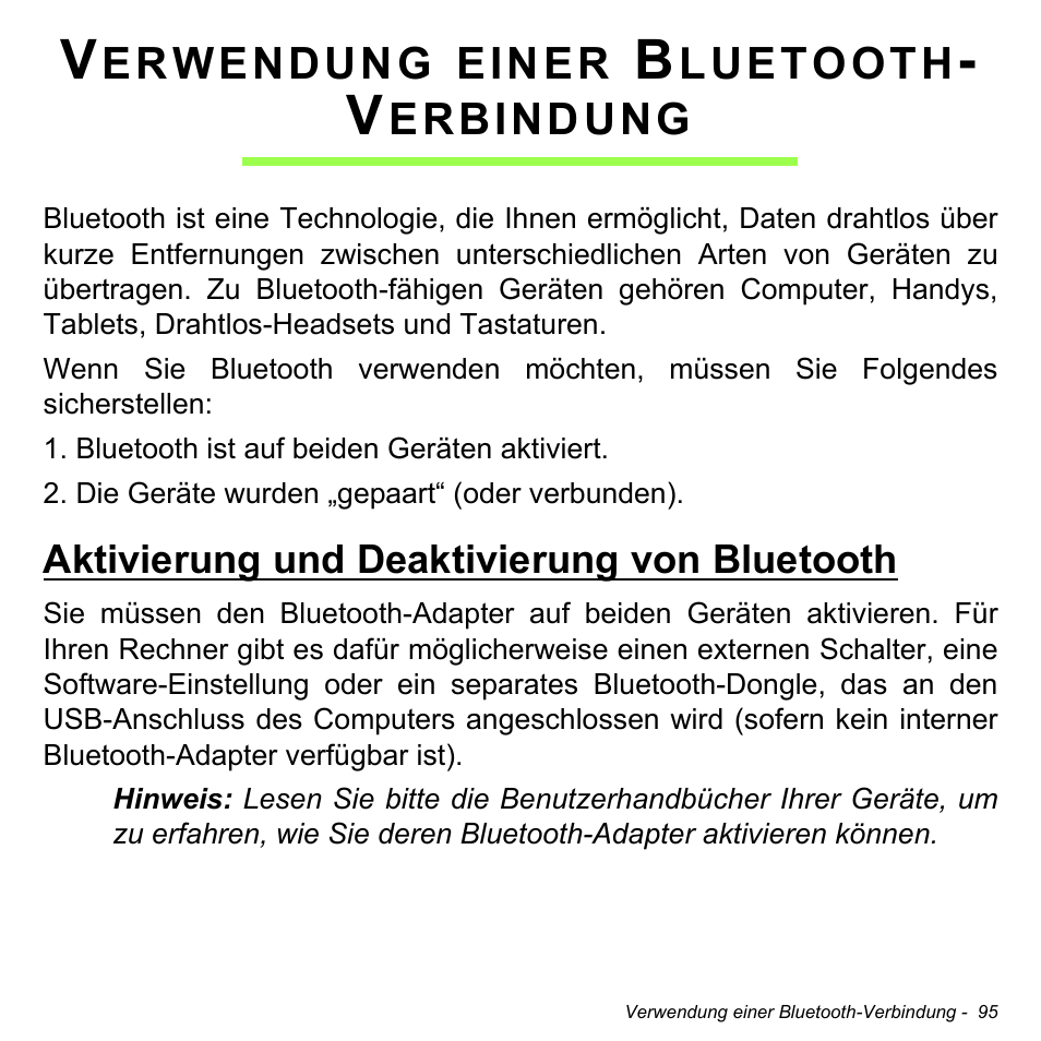 Verwendung einer bluetooth- verbindung, Aktivierung und deaktivierung von bluetooth, Aktivierung und deaktivierung von | Bluetooth | Acer Aspire S3-391 User Manual | Page 331 / 3554
