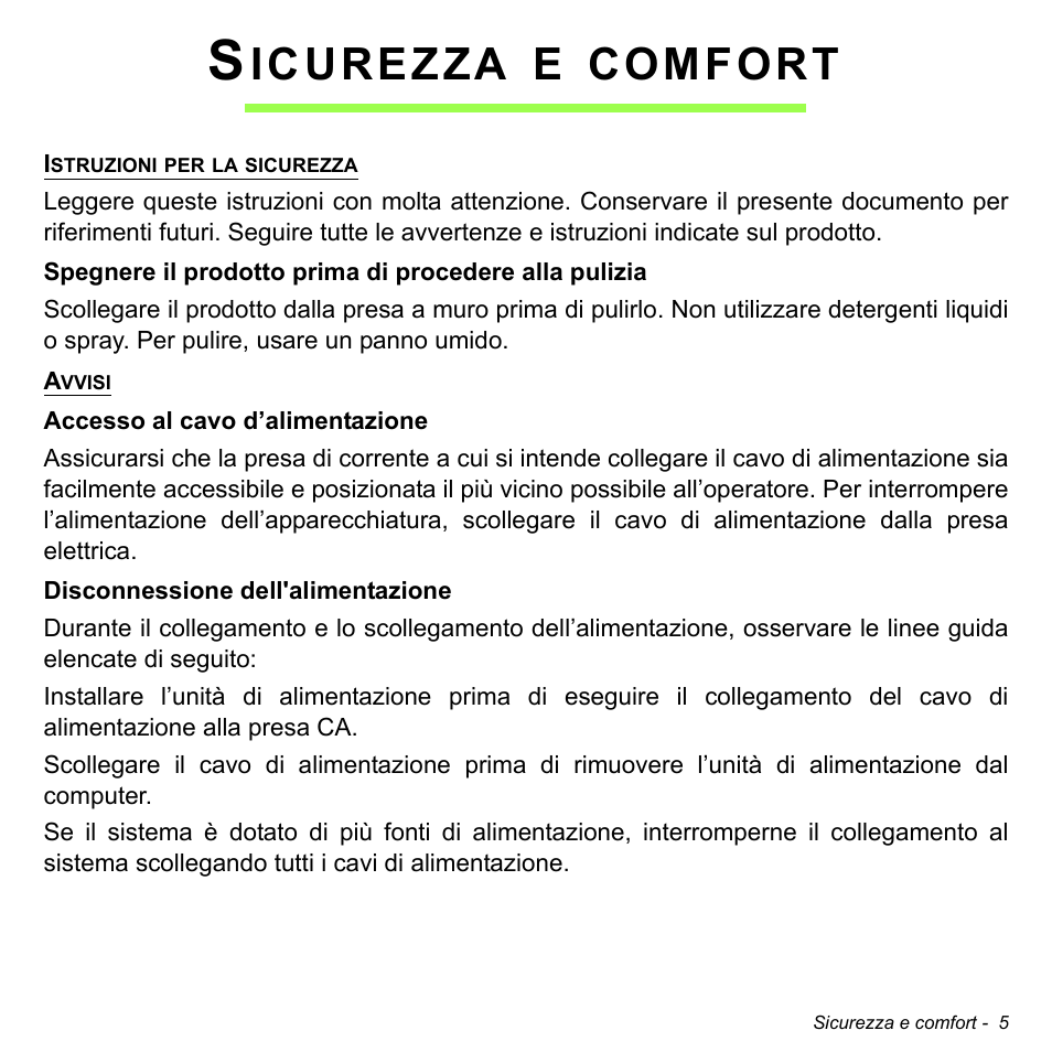 Sicurezza e comfort, Icurezza, Comfort | Acer Aspire S3-391 User Manual | Page 370 / 3554