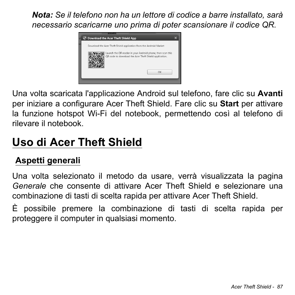 Uso di acer theft shield, Aspetti generali | Acer Aspire S3-391 User Manual | Page 452 / 3554